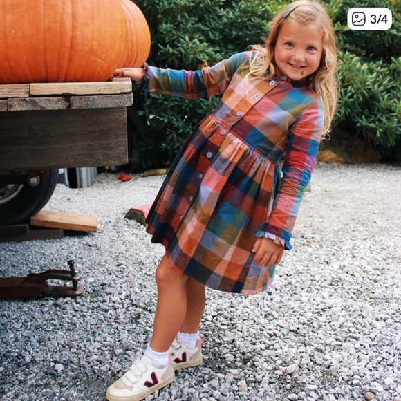 Pink Chicken Colorful Plaid Kids Dress - Picture 3 of 4